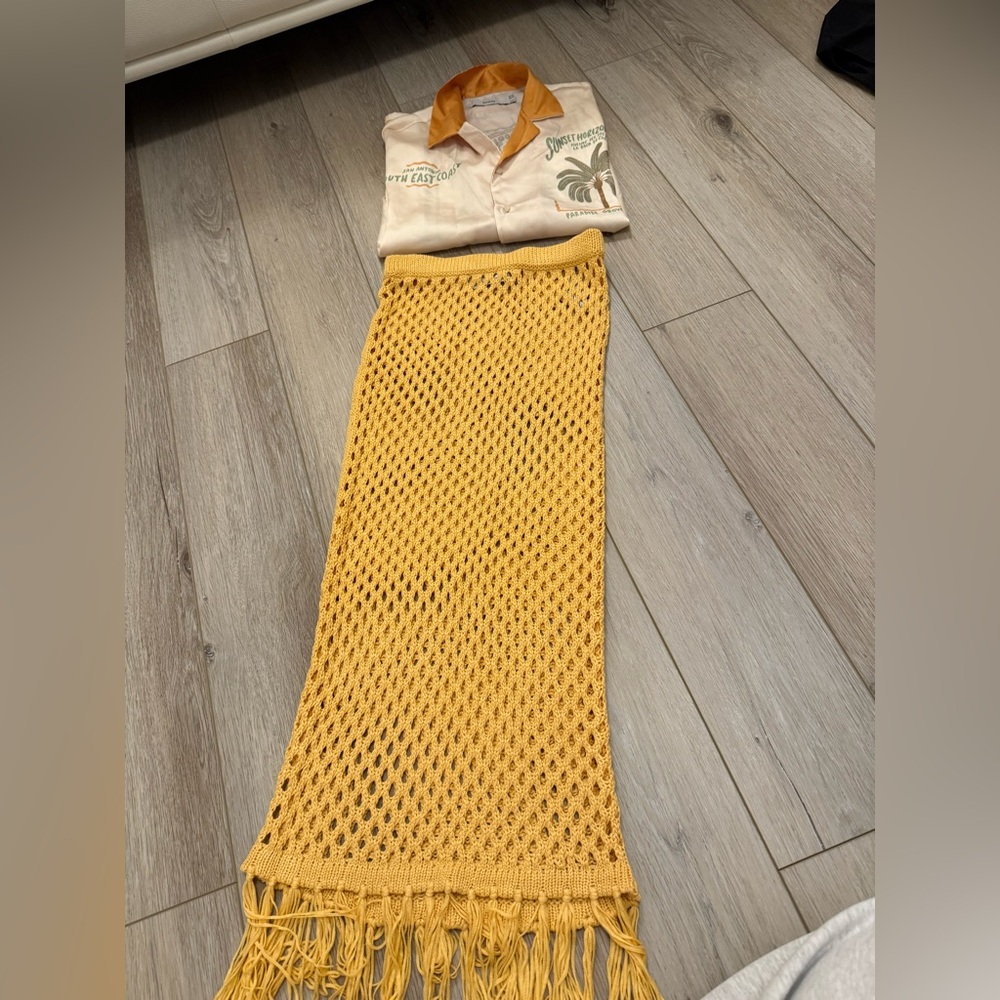 Bershka Yellow Crochet Fringe Skirt & top